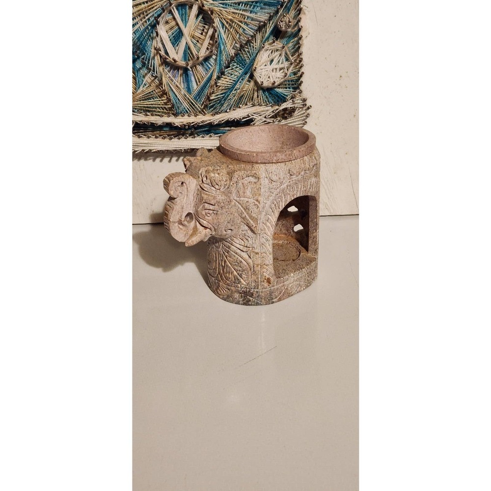 Elephant wax melt candle holder oil burner solid stone bohemian boho carved - Picture 2 of 12